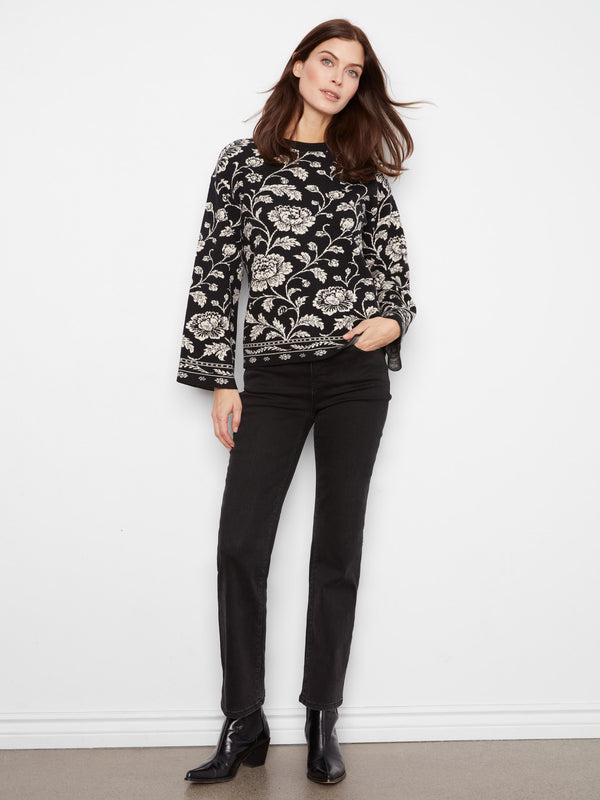 Crew Neck Jacquard Sweater - Rococo