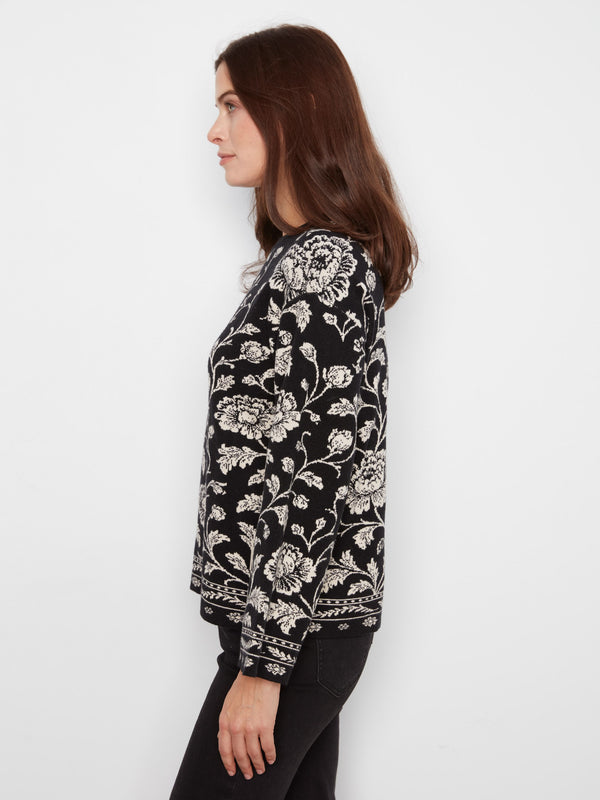 Crew Neck Jacquard Sweater - Rococo