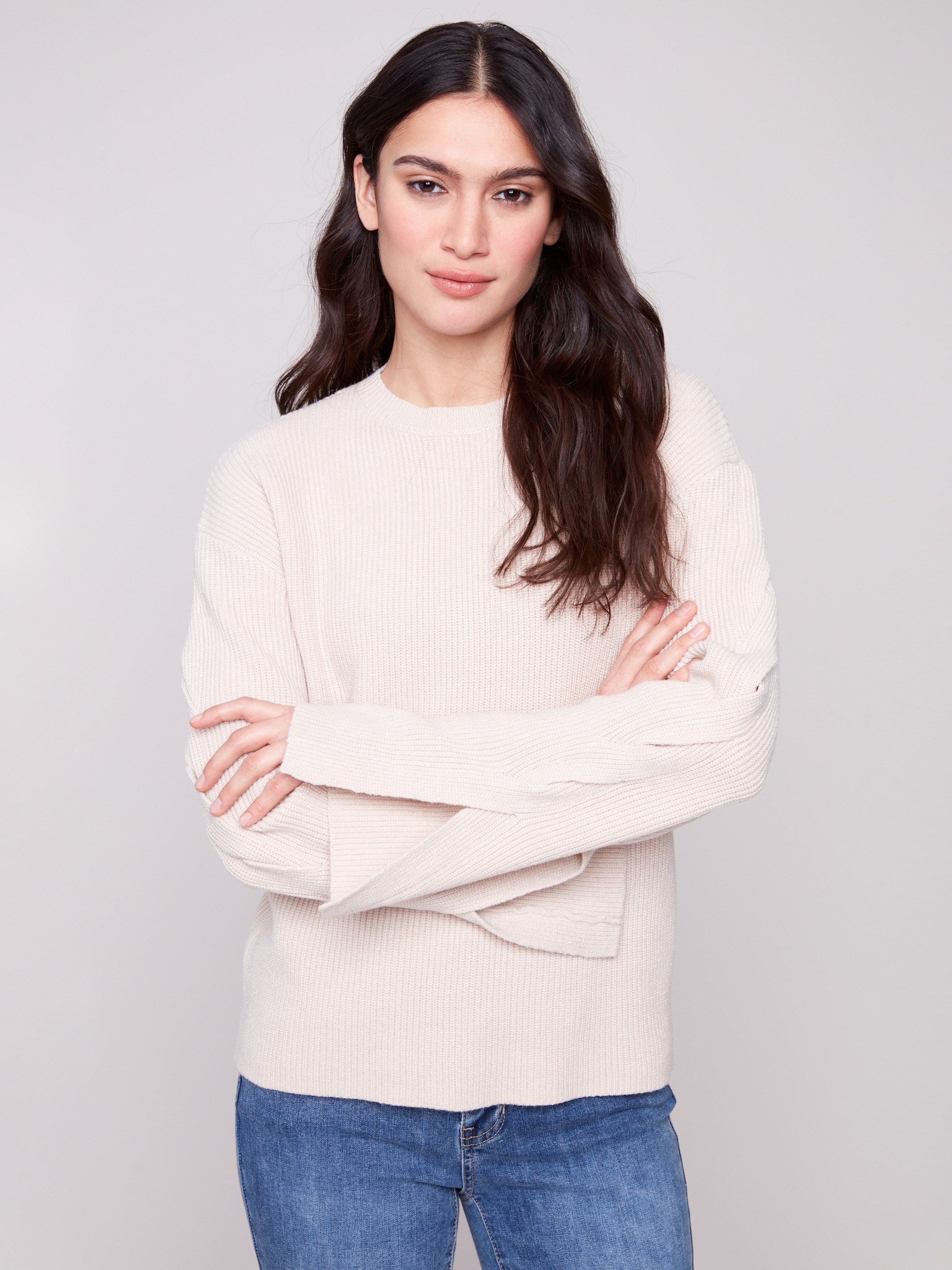 Oat sweater featuring a crew neck and stylish drop shoulders, adding a relaxed touch to any outfit by Charlie B.