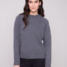 Charcoal sweater featuring a crew neck design and knit cuffs for added comfort and style by Charlie B.