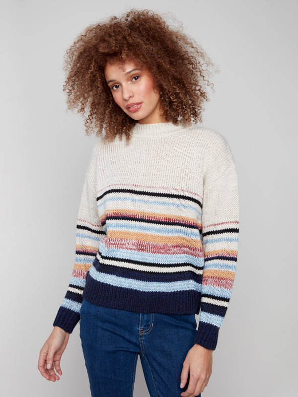 Stylish multicolor sweater with soft knit cuffs for added comfort by Charlie B.