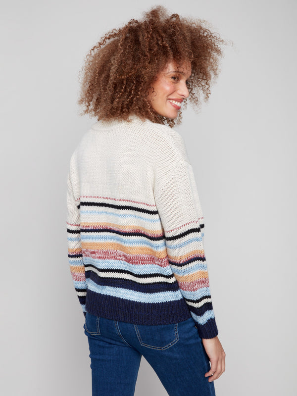 Striped sweater showcasing a chic drop shoulder design, ideal for casual outings by Charlie B.