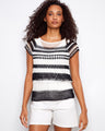 Chic black and white striped top featuring a boat neckline, perfect for casual outings. Elevate your style effortlessly by Charlie B.