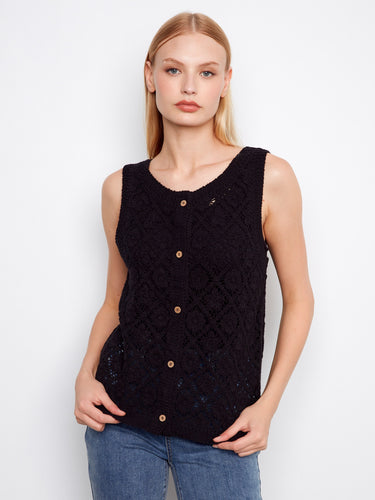 Sophisticated design featuring crochet texture and crew neckline for an effortless chic look by Charlie B.