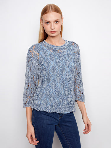 Chic blue haze sweater with cold dyed finish, adding a unique touch to your wardrobe by Charlie B.
