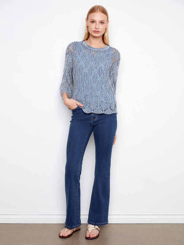 Crochet Crew Neck Sweater - Haze