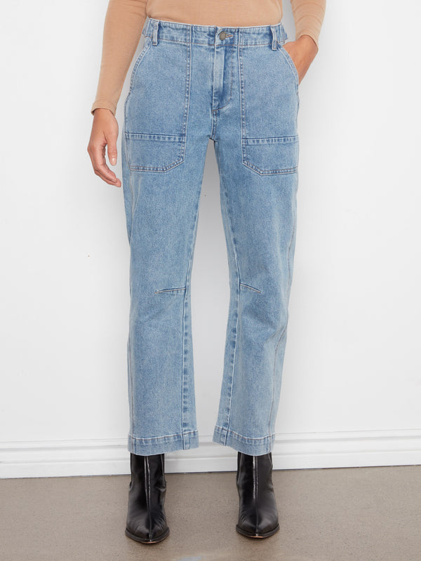 Cropped Barrel Leg Jeans - Denim Blue