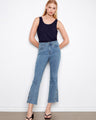 Blue cropped bootcut jeans with a regular rise and stylish side snaps, perfect for any casual outing by Charlie B.