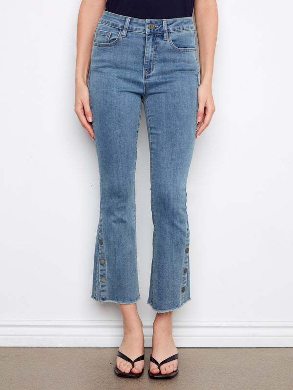 Cropped bootcut jeans in blue featuring a five-pocket design and comfortable stretch denim by Charlie B.