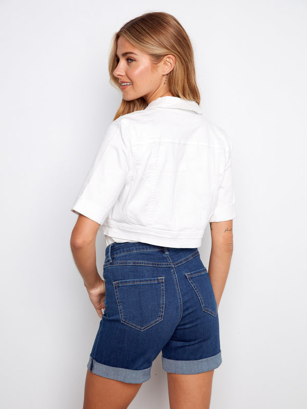 Cropped Denim Jacket - White