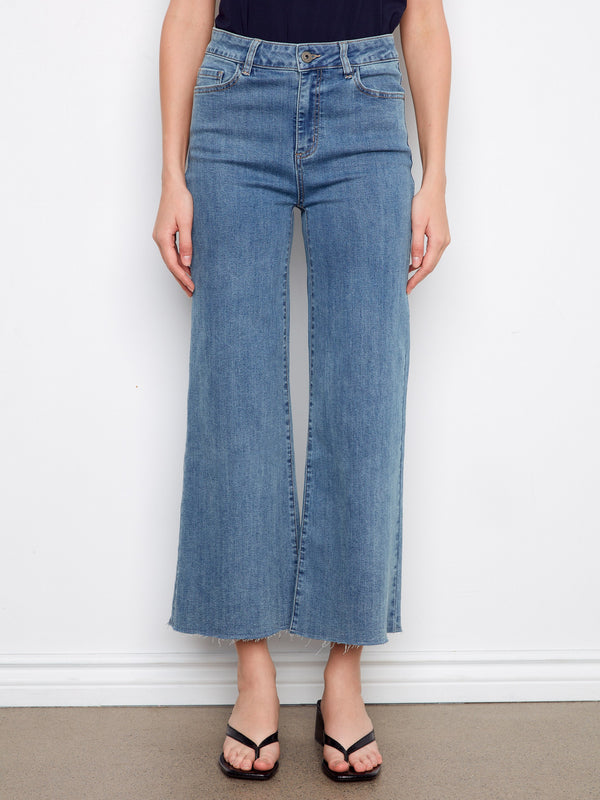 Cropped Flare Jeans With Raw Hem - Vintage Blue