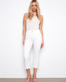 White pants with a slim fit and flared leg, perfect for a chic look by Charlie B.