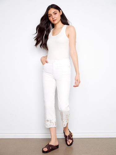 These pants feature a classic five-pocket design and are crafted from stretch twill for comfort and style by Charlie B.
