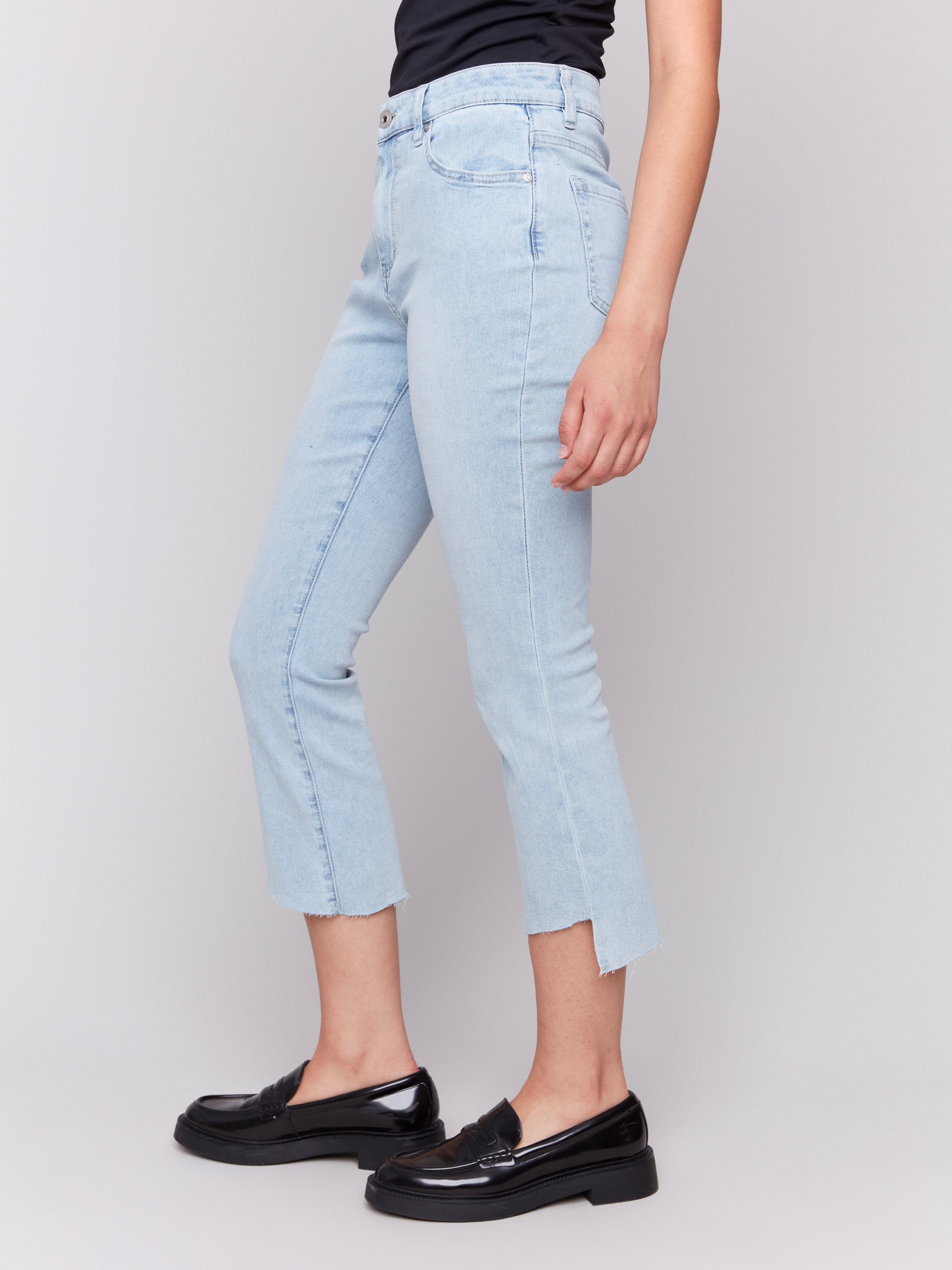 Asymmetrical hem adds unique flair to these jeans by Charlie B.