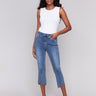 Medium blue jeans with a straight fit, crafted from stretch denim fabric by Charlie B.