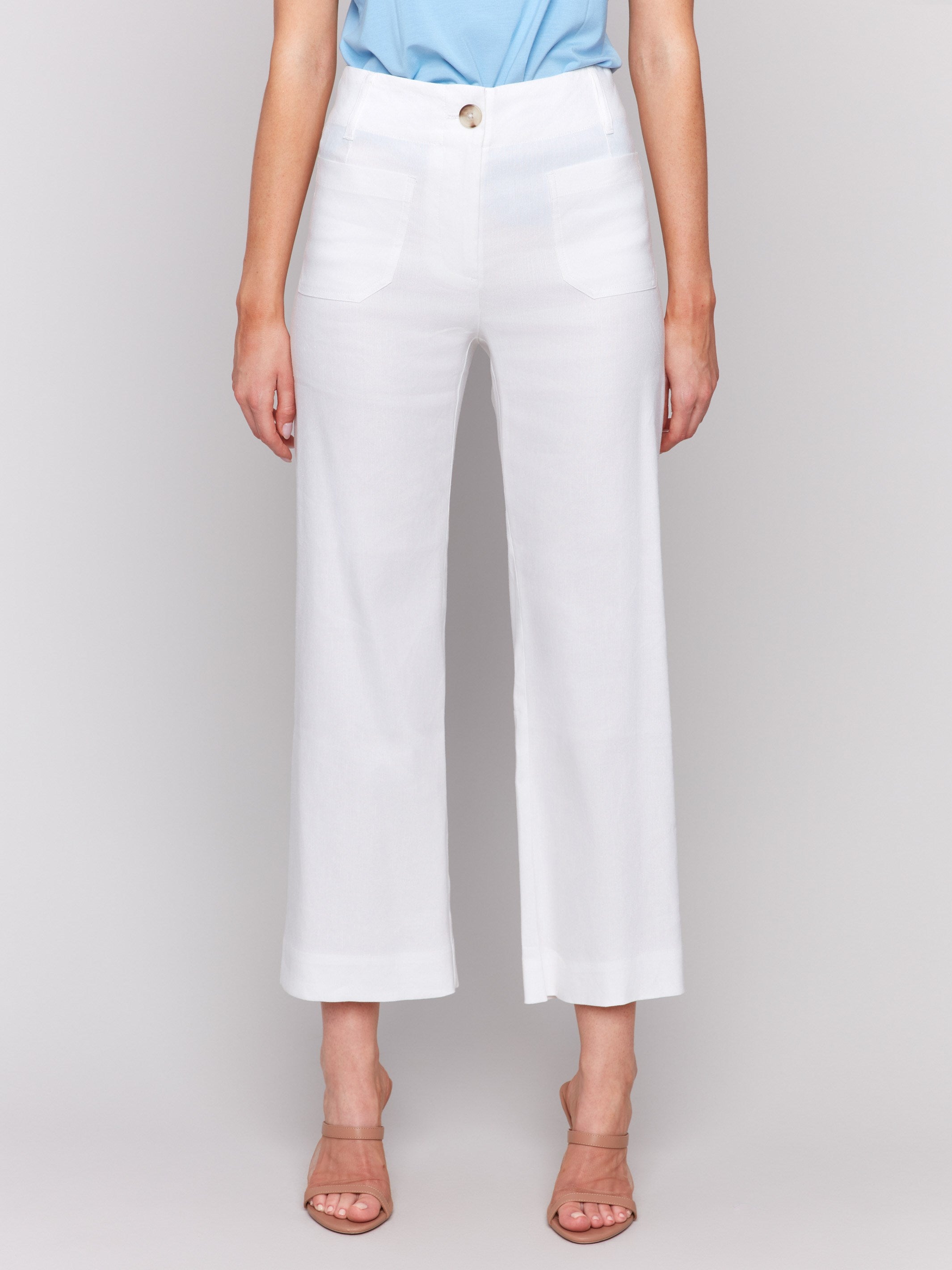 Cropped Linen Blend Pants White Charlie B
