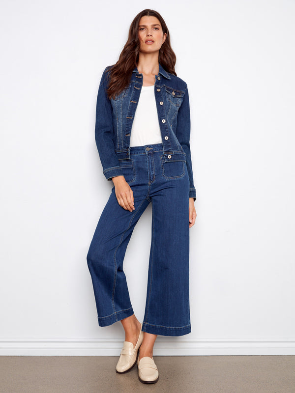 Chic denim ensemble paired with matching jacket showcases effortless elegance in this complete look. Fashion-forward choice by Charlie B.