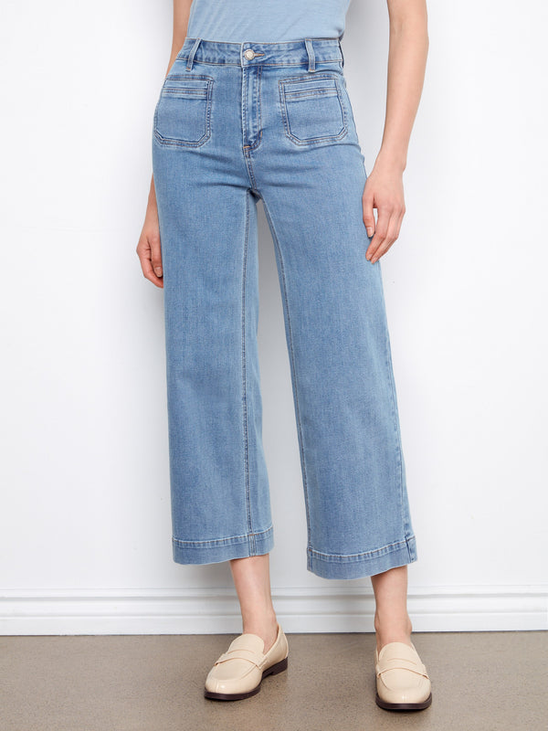 Cropped length denim jeans with a regular rise, offering comfort and style in every wear. Crafted in stretch fabric by Charlie B.