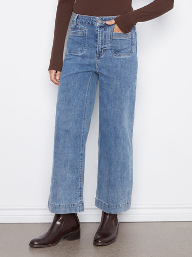 Stylish cropped length denim, offering a contemporary look with patch pockets and button closure for added detail by Charlie B.