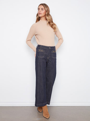 Wide leg cropped denim with a zip fly and button closure for a chic look by Charlie B.