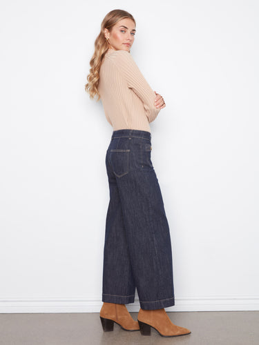 Regular rise cropped jeans in deep blue, offering a modern silhouette by Charlie B.