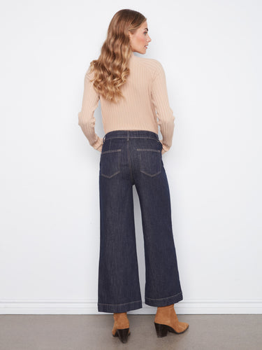 Stylish wide leg cropped denim with distinctive patch pockets detail by Charlie B.