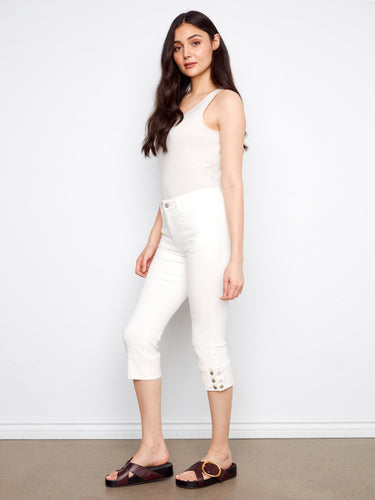 Slim fit white cropped jeans with regular rise, crafted from comfortable stretch twill fabric by Charlie B.