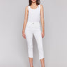 White cropped pants with a five-pocket design made from stretch twill fabric by Charlie B.
