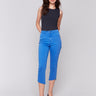 Blue cropped twill pants with stretch fabric for added comfort by Charlie B.