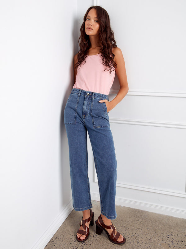 Cropped length adds a contemporary edge to your wardrobe essentials with these versatile jeans. By Charlie B.