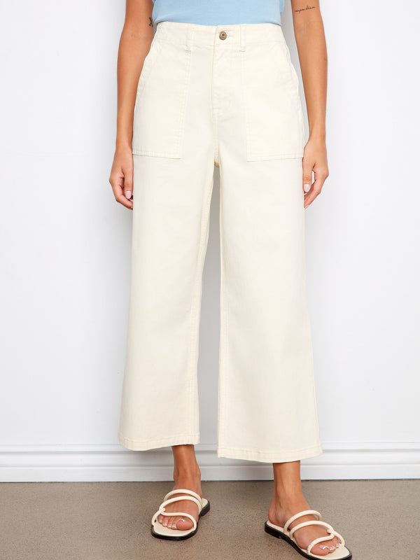 Cropped Utility Pocket Twill Pants - Natural