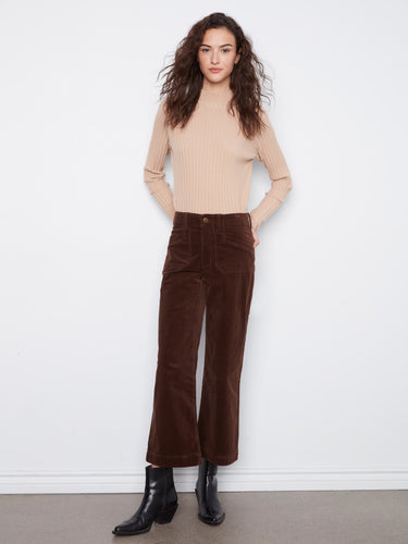 Brown wide leg pants with a flattering regular rise, perfect for casual or formal occasions by Charlie B.