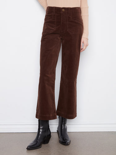 Ankle length brown corduroy pants featuring stylish patch pockets for added flair by Charlie B.