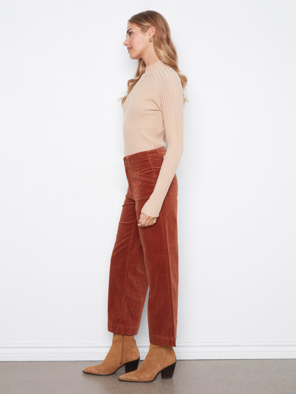 Cropped Wide Leg Stretch Corduroy Pants - Ginger
