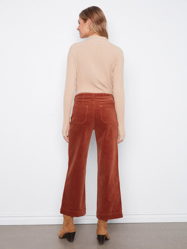 Wide leg cropped corduroy pants in ginger with unique patch pockets and sleek finish for modern appeal by Charlie B.