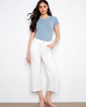 White cropped jeans featuring a wide leg design, crafted from stretch twill fabric for comfort and style by Charlie B.