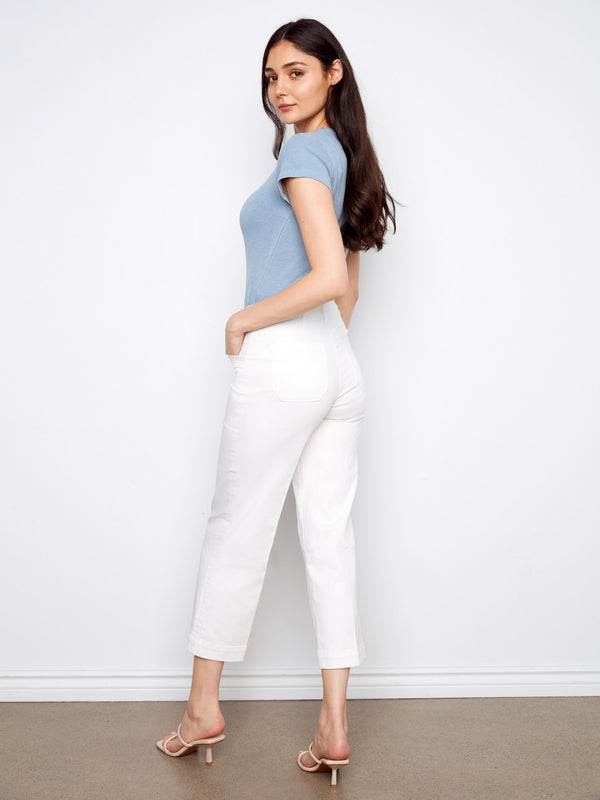 Crafted in stretch twill fabric, these white wide-leg jeans provide both flexibility and elegance for your wardrobe by Charlie B.