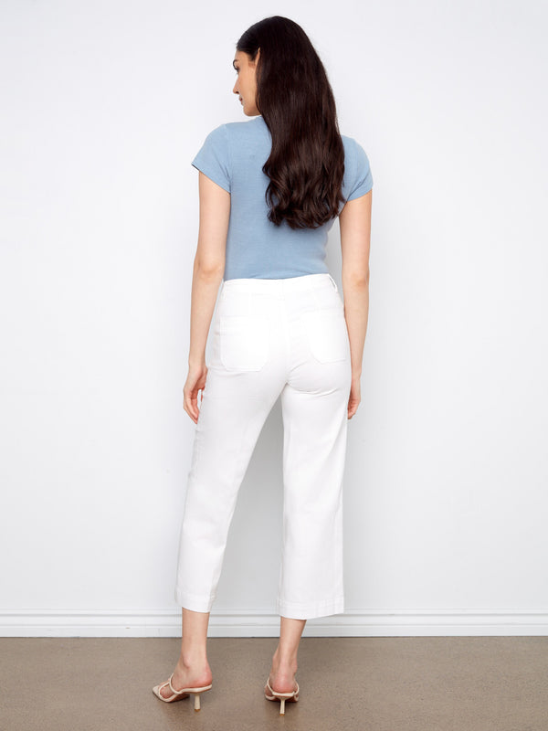 White cropped wide-leg jeans with a regular rise that flatters the silhouette while ensuring comfort throughout the day by Charlie B.