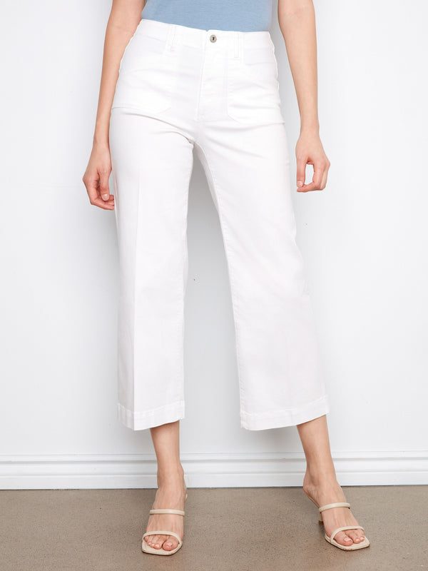 Cropped Wide Leg Stretch Twill Jeans - White