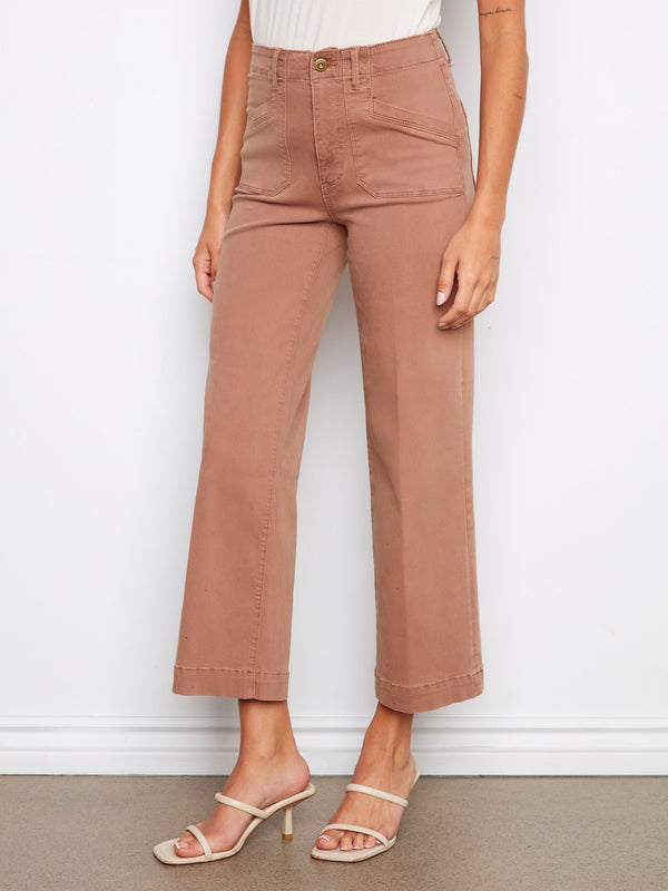Cropped Wide Leg Stretch Twill Jeans - Desert