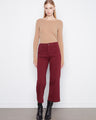 Burgundy pants with a wide leg design and regular rise, crafted from stretch twill fabric for comfort and style by Charlie B.