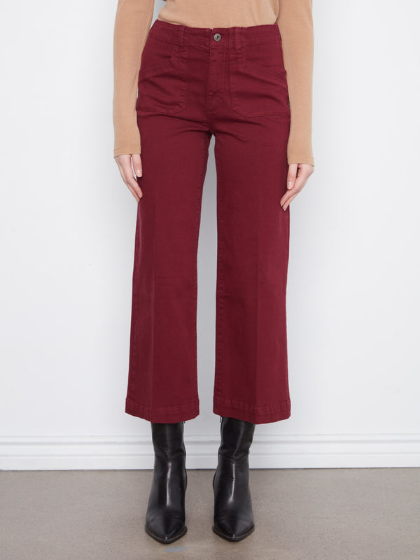 Cropped Wide Leg Stretch Twill Pants - Merlot