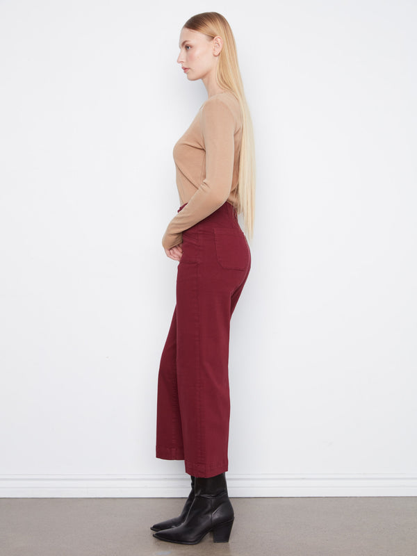 Cropped Wide Leg Stretch Twill Pants - Merlot