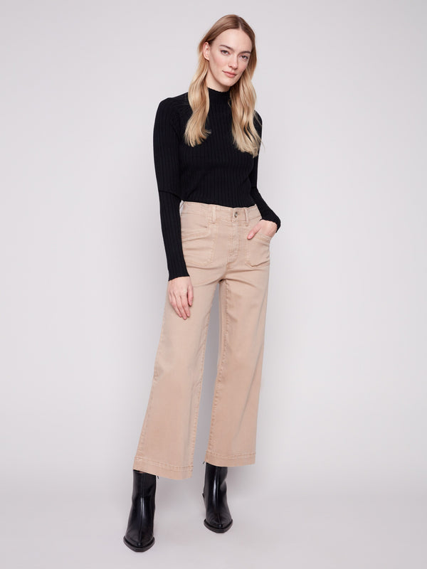 Sesame-colored twill pants featuring a stylish wide leg design, perfect for a chic look by Charlie B.