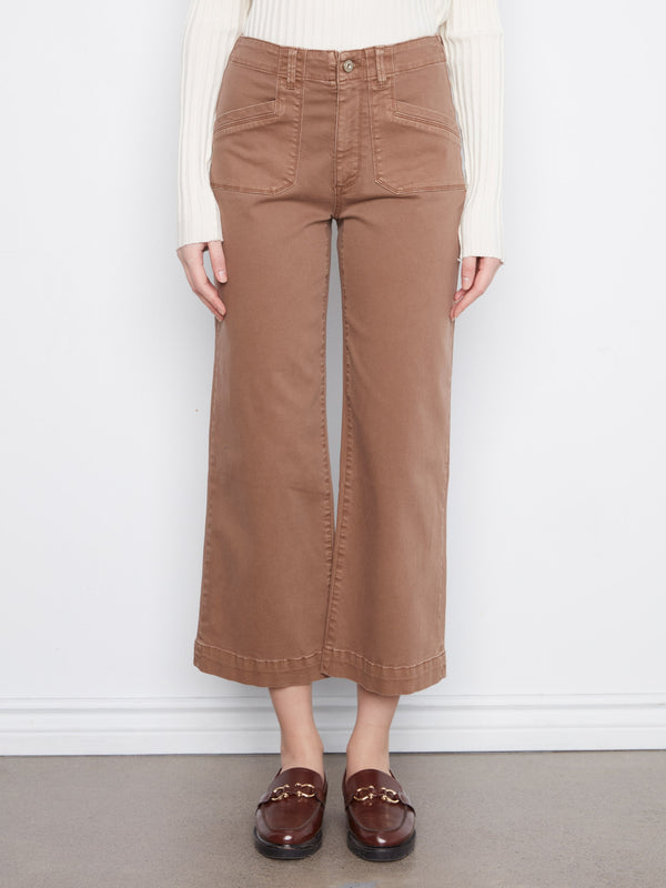 Cropped Wide Leg Stretch Twill Pants - Truffle