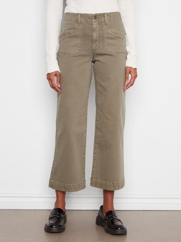 Cropped Wide Leg Stretch Twill Pants - Verveine