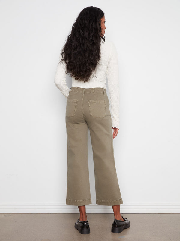 Cropped Wide Leg Stretch Twill Pants - Verveine