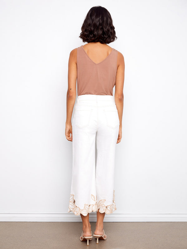 Five-pocket design enhances the practicality of these stylish embroidered hem jeans by Charlie B.