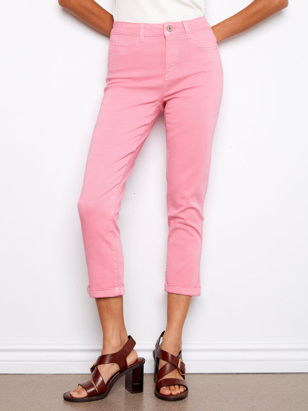 Designed with a regular rise, these pink cropped pants combine classic style with modern flair effortlessly. By Charlie B.