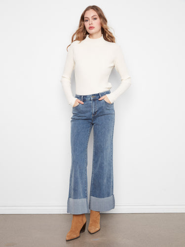 Wide leg jeans with a stylish cuffed hem, perfect for a modern look. Crafted from stretch denim for comfort and flexibility by Charlie B.